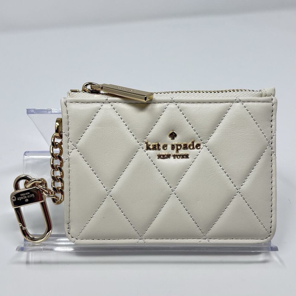 Kate Spade Carey Key Ring Card Holder Quilted Leather Meringue NWT $139 KN772